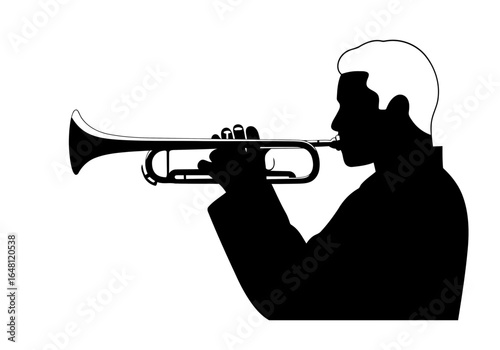 A minimalist vector illustration of a jazz musician playing a wind instrument