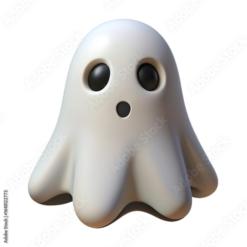 3D icon of cartoon white ghost on transparent background