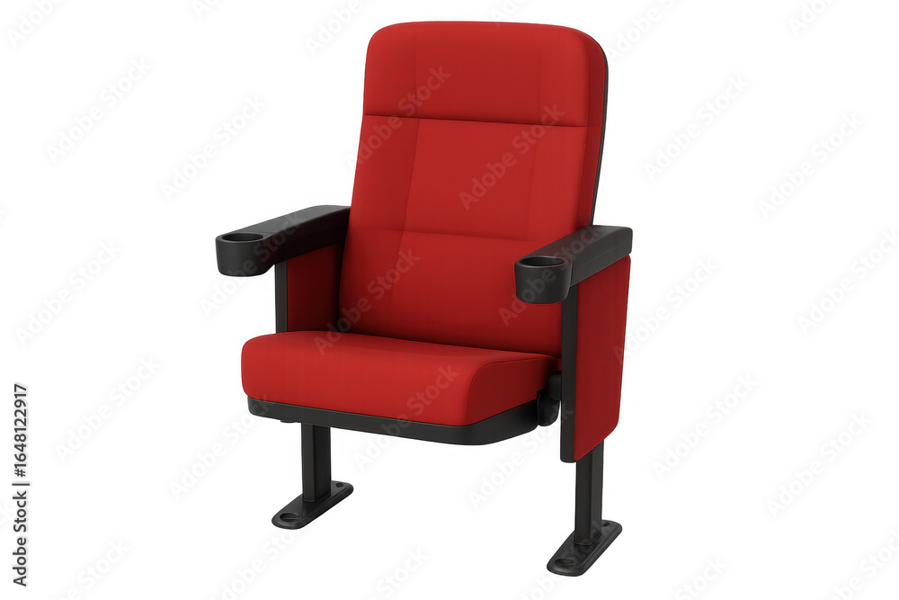 Fototapeta premium Red cinema chair with cupholders on transparent background