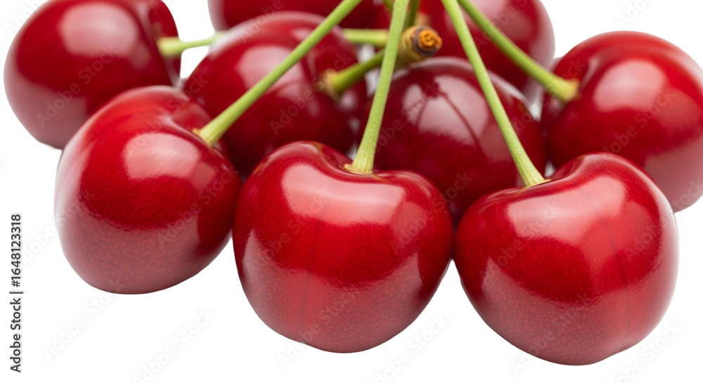 Frische, glänzende Kirschen mit tiefroter Schale, transparenter Hintergrund, PNG Frische, glänzende Kirschen mit tiefroter Schale, transparenter Hintergrund, PNG