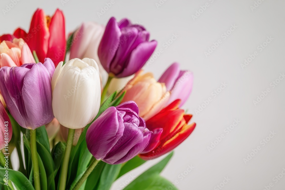Naklejka premium Spring bouquet of tulips on a white background for Women s Day and Valentine s birthday card