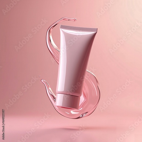 Cosmetic Tube with Liquid Splash in Pink