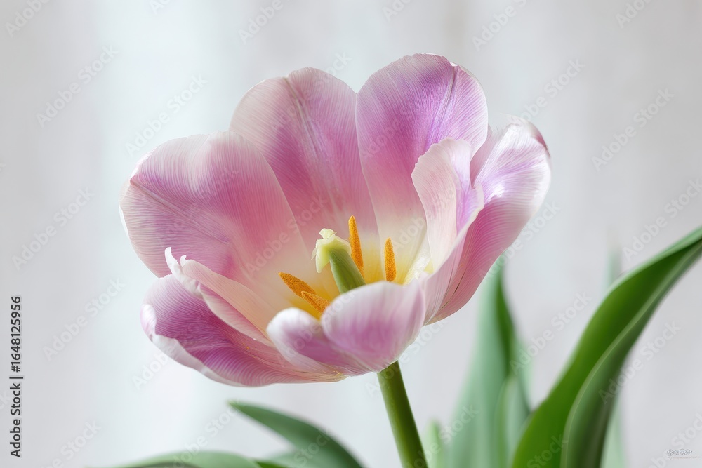 Fototapeta premium Isolated white background featuring a Triumph Group Sanne bed in a soft pink tulip hue with a vibrant edge