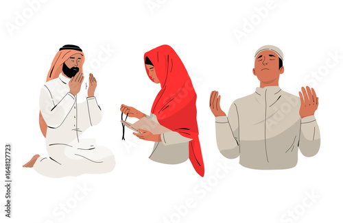 Diverse people showcasing faith in prayer and contemplation, illustrating devotion and cultural understanding during religious observance and spiritual reflection
