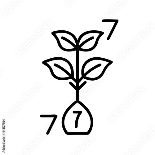 Seven of Pentacles Tarot Card Shape-Based Outline Icon, Monochrome, Transparent Background