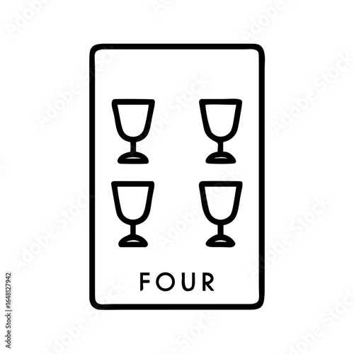 Four of Cups Tarot Card Shape-Based Outline Icon, Monochrome, Transparent Background