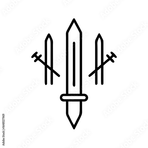 Three of Swords Tarot Shape-Based Outline Icon, Monochrome, Transparent Background
