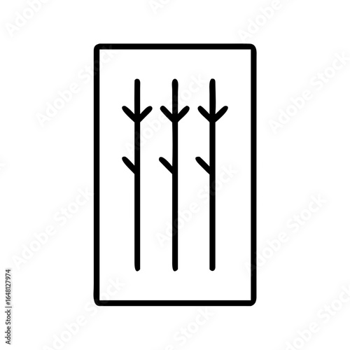 Three of Wands Tarot Shape-Based Outline Icon, Monochrome, Transparent Background
