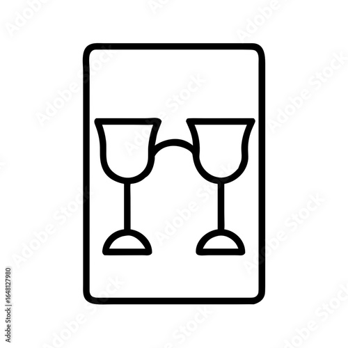 Two of Cups Tarot Shape-Based Outline Icon, Monochrome, Transparent Background