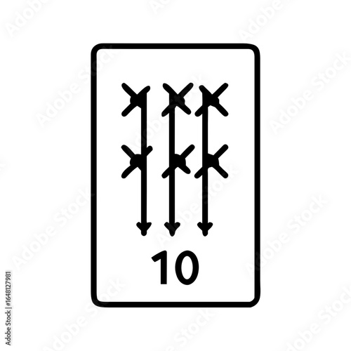 Ten of Wands Tarot Card Shape-Based Outline Icon, Monochrome, Transparent Background