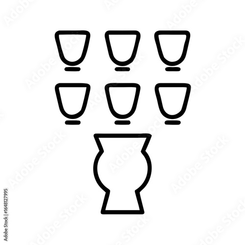 Nine of Cups Tarot Card Shape-Based Outline Icon, Monochrome, Transparent Background