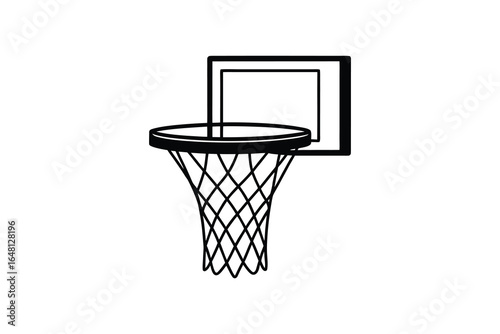 a black and white drawing of a basketball hoop and net silhouette