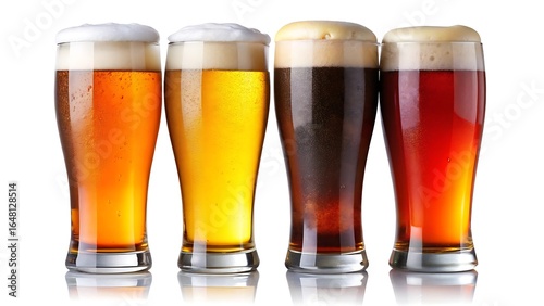 Wallpaper Mural Four Glasses of Frothy Beer: Light Lager, Pale Ale, Stout, and Amber Ale; Refreshing Beverage Stock Photo. Torontodigital.ca