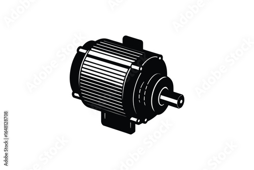 Electric motor with ribbed cylindrical body and protruding shaft silhouette