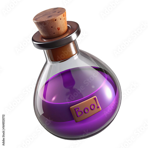 3D icon of glass potion vial on transparent background