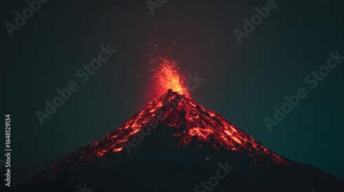 Long-dormant volcano eruption with time symbolism showing centuries of silence broken in geological awakening