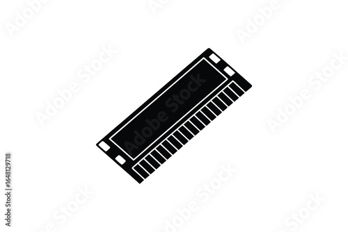 Computer ram module with heat sink and connector pins silhouette