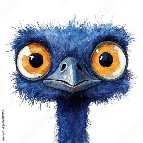 Emu, watercolor drawing vector, isolated on a white background.