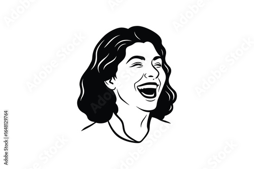 A woman with a joyful expression and a wide open mouth laughing silhouette
