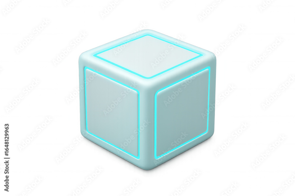 Fototapeta premium 3d rendering of a white cube with glowing turquoise edges on a transparent background, perfect for futuristic or technology-related designs