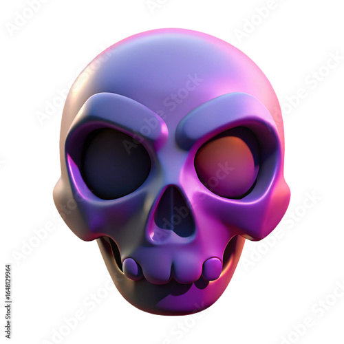 3D icon of stylized neon skull on transparent background