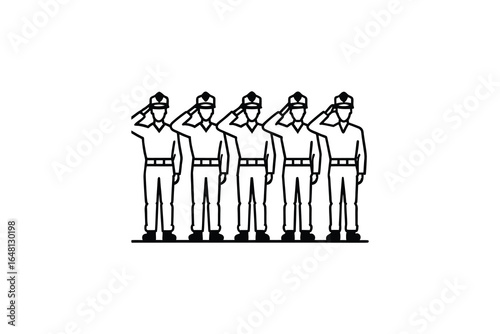 Soldiers in uniform saluting with their right hands silhouette