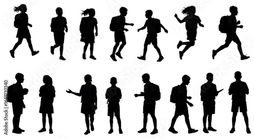 School boys and Girls silhouette on white background