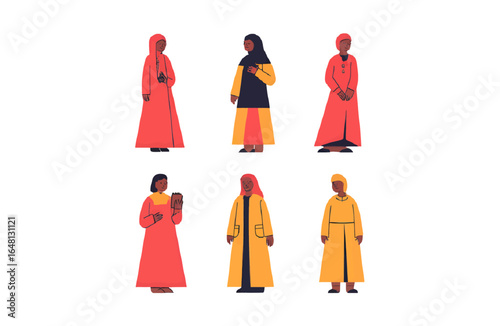 Diverse women in colorful modern modest fashion showcasing cultural style and individuality, representing global community and empowerment