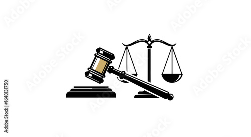 Striking illustration of a judge's gavel alongside the scales of justice, iconic symbols of legal authority, fairness, and the judicial process.