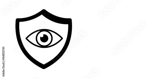 Minimalist security shield icon with an eye symbol representing surveillance, protection, and digital privacy.