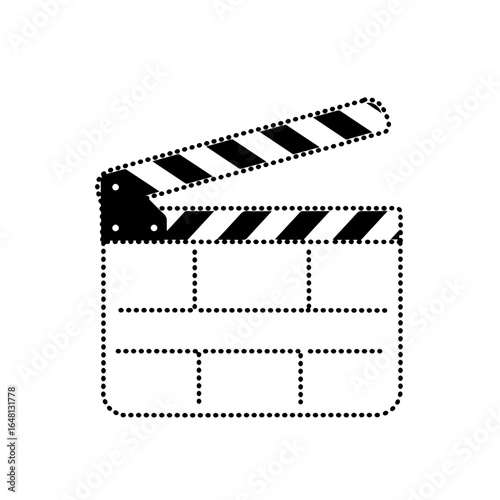 Dotted outline movie clapperboard icon on a transparent background, depicting film production concepts and creativity, concept of film industry or media production