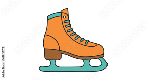 Orange ice skate with blue blades and laces, perfect for winter sports and active lifestyle