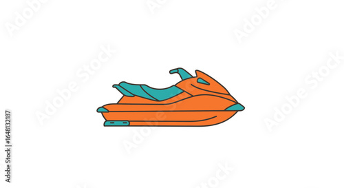 Stylized orange personal watercraft illustration. Vector icon of a jet ski for summer vacation and water sports concepts, isolated on white.