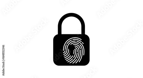Fingerprint padlock icon representing biometric security and digital authentication. A unique access concept for data protection and privacy.