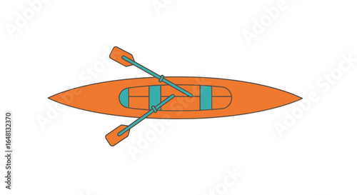 Top-Down View of an Orange Kayak with Paddles Ready for Adventure on the Water