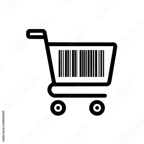 Shopping cart with barcode representing retail and online sales with commerce and business concepts and ideas