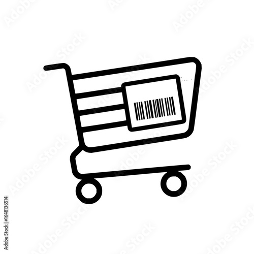 Shopping cart with barcode for retail purchases and checkout process in a store setting design vector