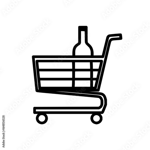 Shopping cart with wine bottle icon representing retail purchase and consumerism concept design element