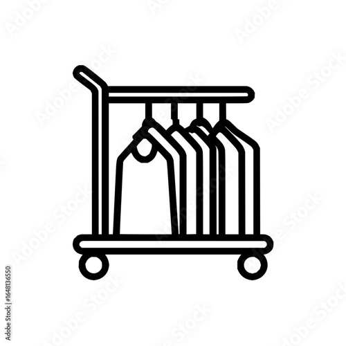 Clothes rack with hanging garments on hangers for storage and organization in a retail setting or wardrobe space