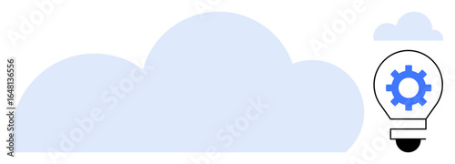 Large cloud shape with light bulb containing a gear icon symbolizing technology, ideas, and innovation. Ideal for cloud computing, innovation, teamwork, technology, creativity, strategy simple flat