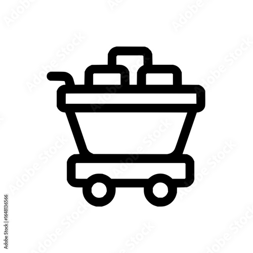 Minecart full of resources icon depicting a cart with wheels and cargo, simple line art design with 100 chars