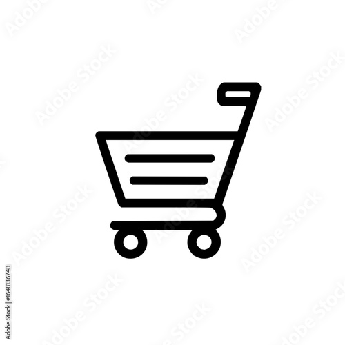 Simple shopping cart icon for ecommerce and retail representing purchasing and buying items online and in store