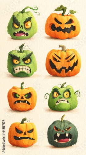Creative collection of angry and mischievous pumpkins for Halloween festivities