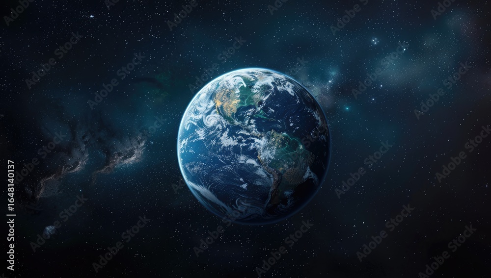 Fototapeta premium Earth from space, nebula background; planet, cosmos, exploration, science, education