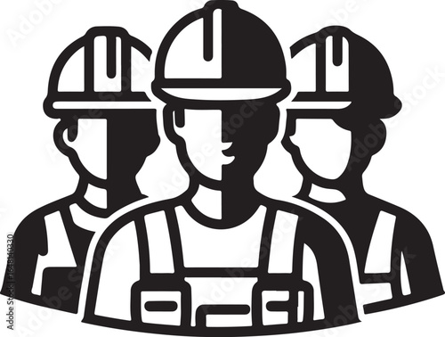 Team of construction workers wearing hard hats and overalls safety gear