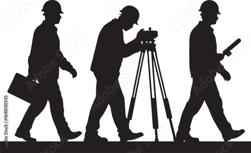 Surveyors working with equipment and tools surveying construction