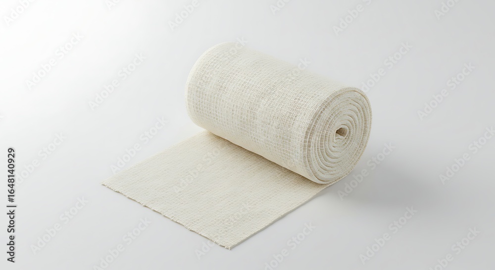 Obraz premium Rolled Bandage: A detailed shot of a fresh, unused bandage roll, ideal for healthcare and medical visuals.