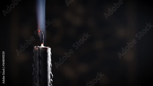 Black candle with smoke rising in a dark background.