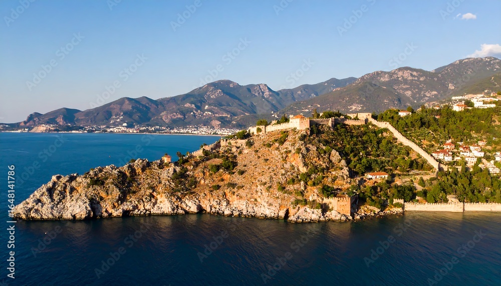 Naklejka premium Coastal fortress overlooking a Mediterranean landscape