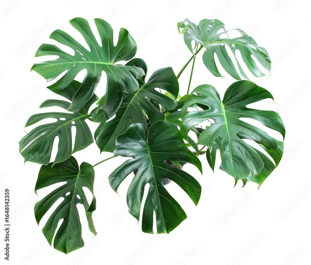 Obraz premium Lush green plant, overhead view, white background, indoor setting, ideal for home decor
